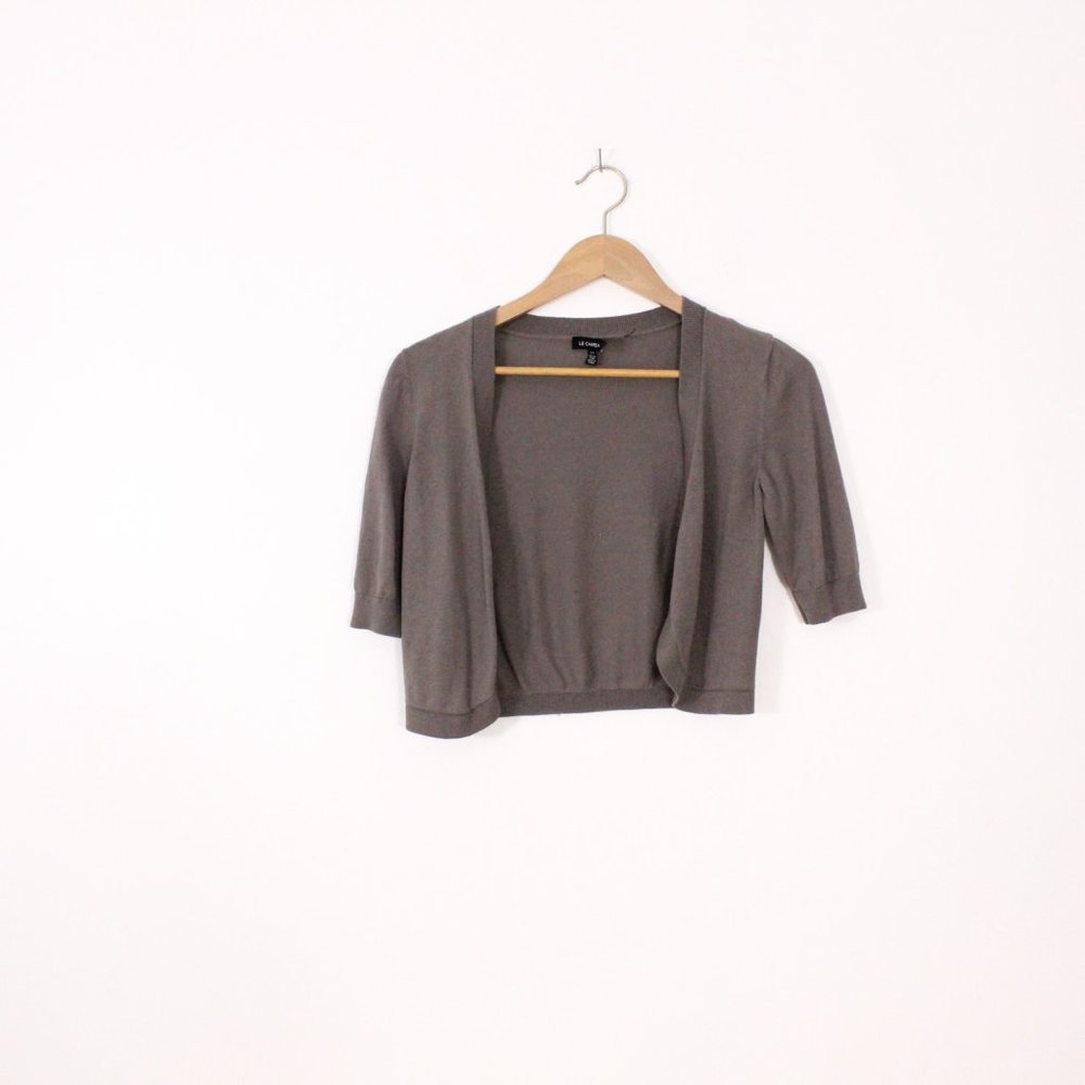 *Le Chateau Brown Beige Cropped 3/4 Sleeve Cardigan - Picture 4 of 7
